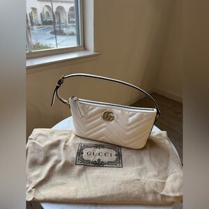Gucci Quilted White Leather Bag with Gold Logo